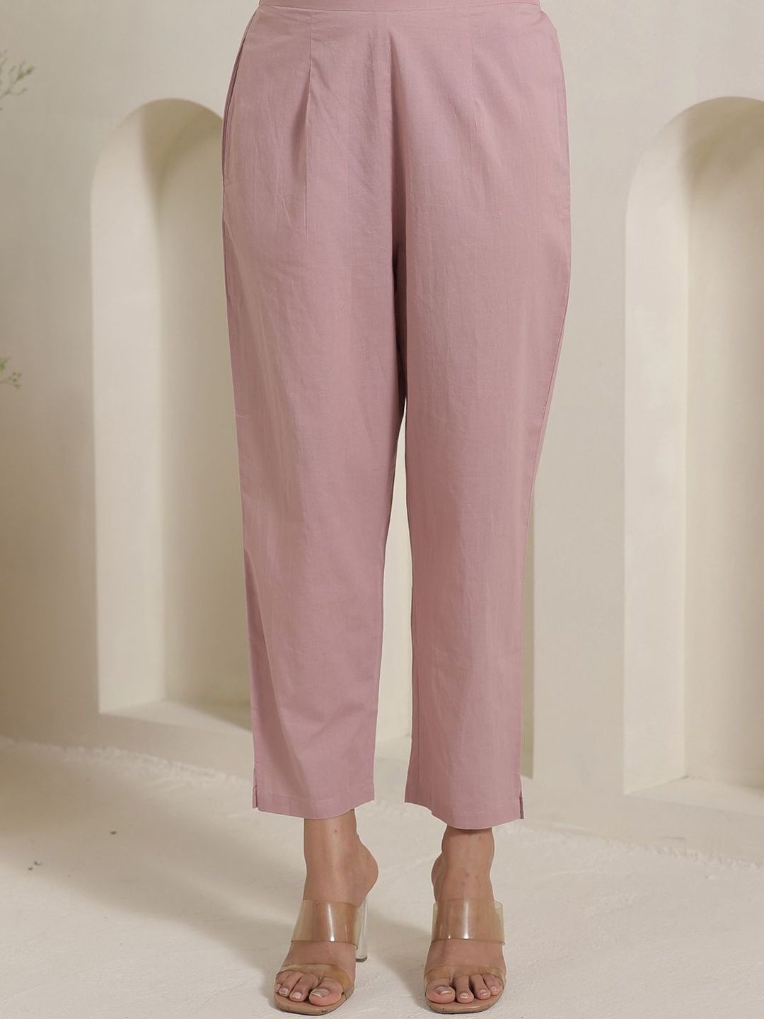 Women Solid Cotton Kurta with Trousers & Dupatta