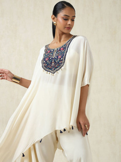 Dhiyona SO Women's Floral Yoke Design Sequinned Round Neck A-Line Kurta With Trousers