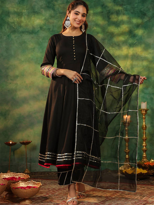 Dhiyona RR Women's Regular Gotta Patti Anarkali Kurta With Trousers & Dupatta