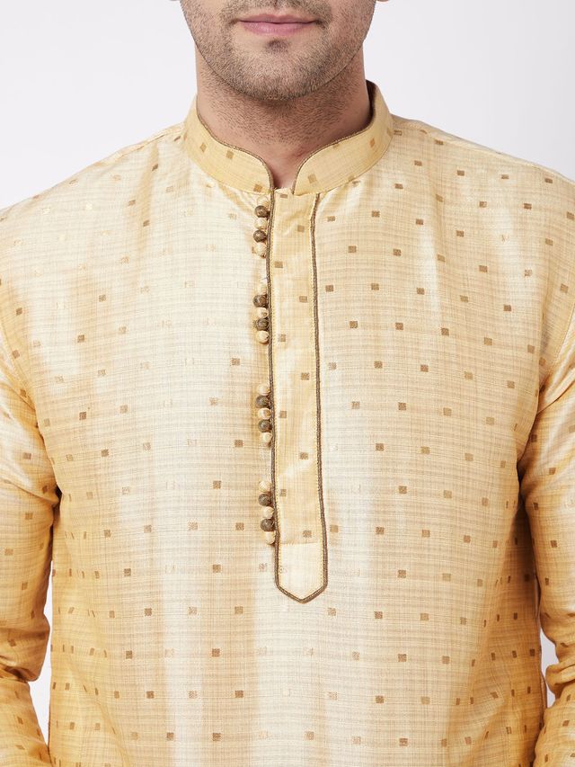 Men's Beige Silk Blend Straight Kurta and Dhoti Set