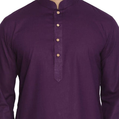 Men's Purple Cotton Linen Straight Kurta Pyjama Set