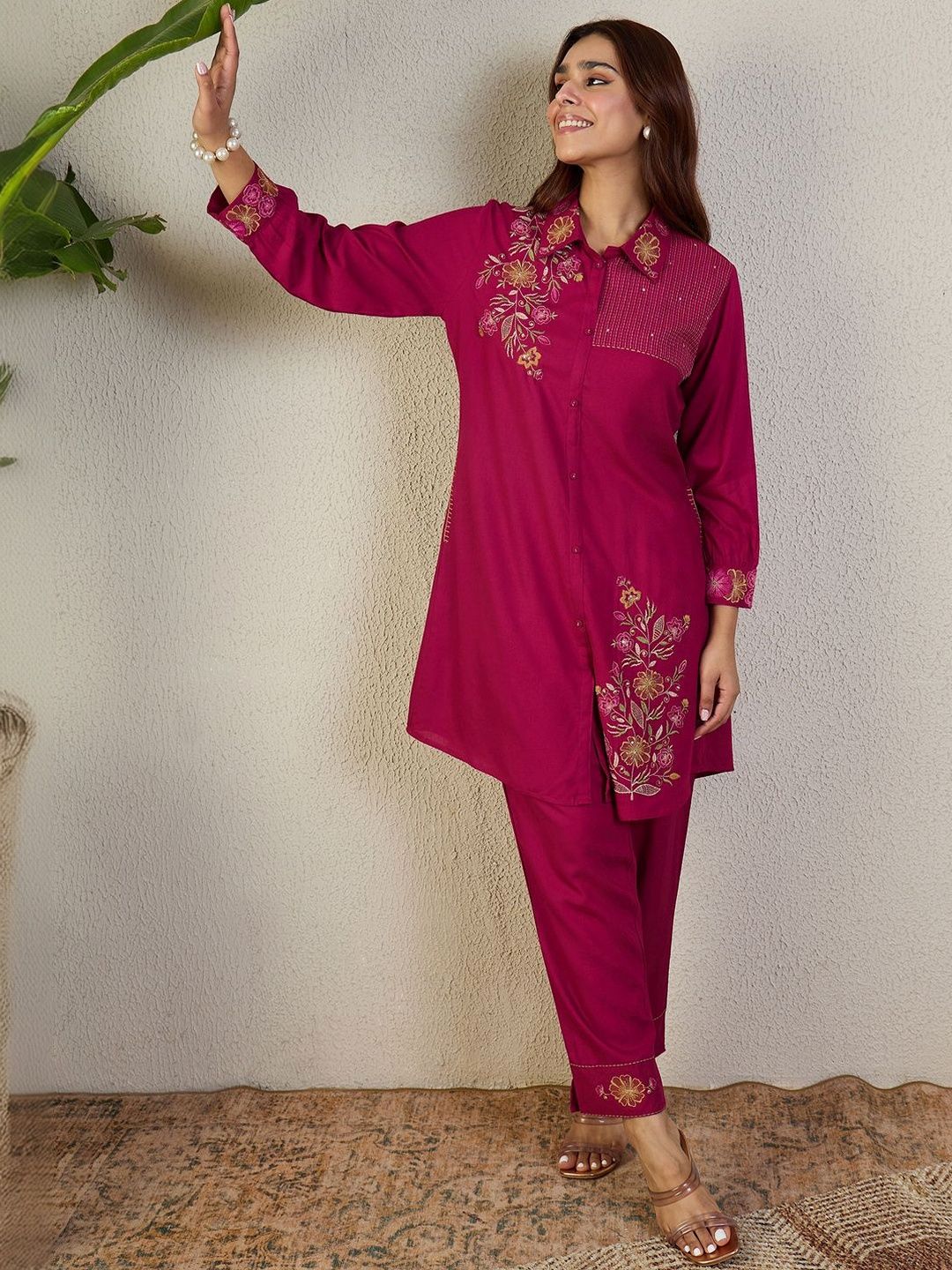 Dhiyona IE Embroidered Pure Cotton Tunic With Trouser Co-Ords