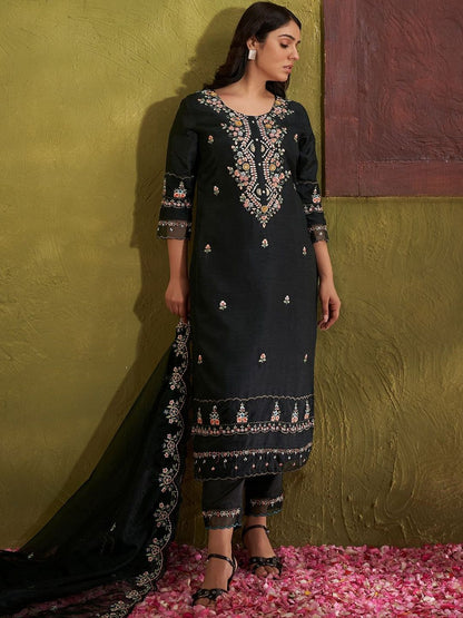 Women Floral Embroidered Regular Thread Work Kurta with Trousers & With Dupatta