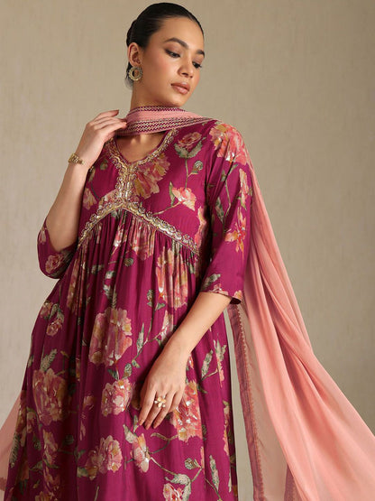 Dhiyona SO Women's Women Printed Sequinned Detail Kurta with Trousers & With Dupatta