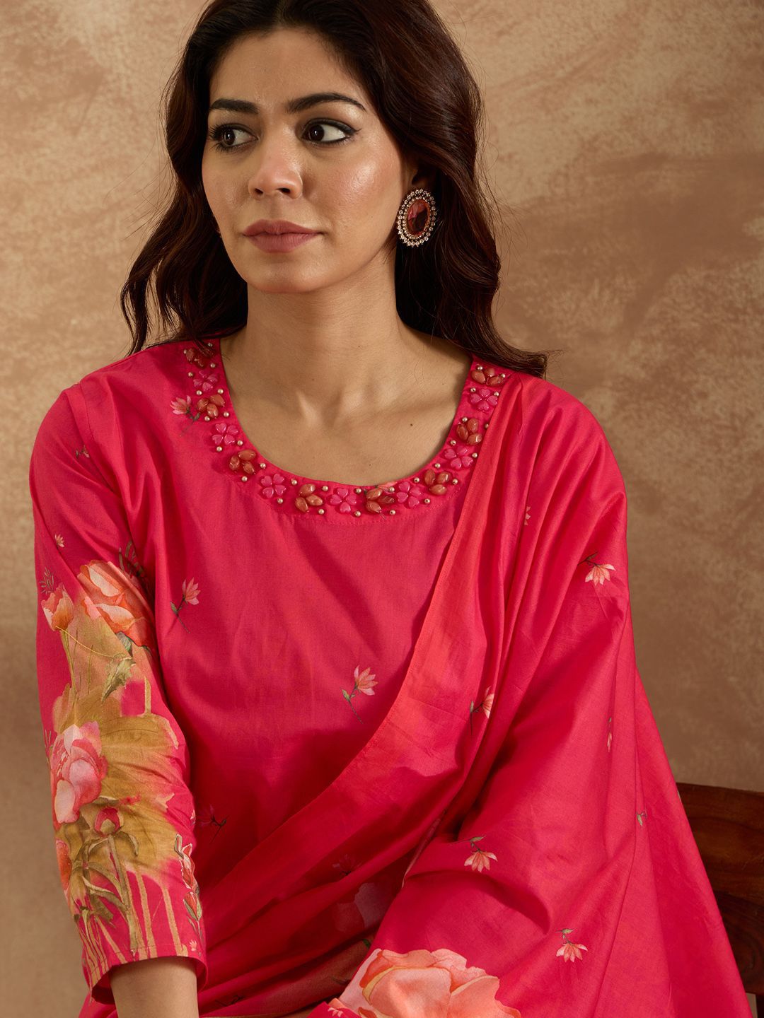 Dhiyona IE Women Floral Printed Regular Pure Cotton Kurta with Trousers & Dupatta