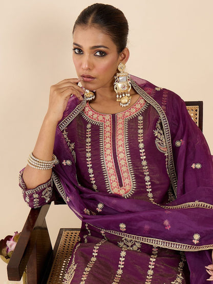 Women Ethnic Motifs Embroidered Regular Kurta with Palazzos & With Dupatta
