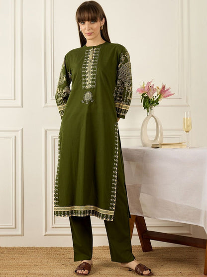 Floral Printed Thread Work Pure Cotton Kurta With Palazzos & Dupatta
