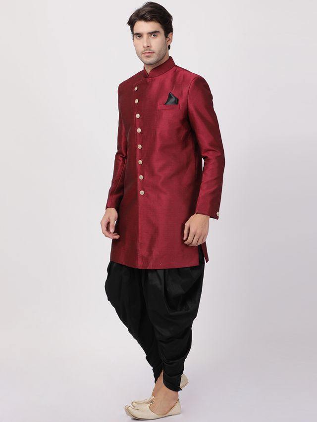 Men's Maroon Silk Blend Straight Sherwani Set