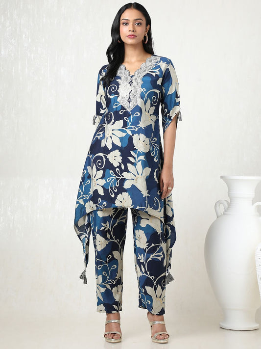 Dhiyona SO Women's Women Floral Regular Sequinned Kurta with Trousers