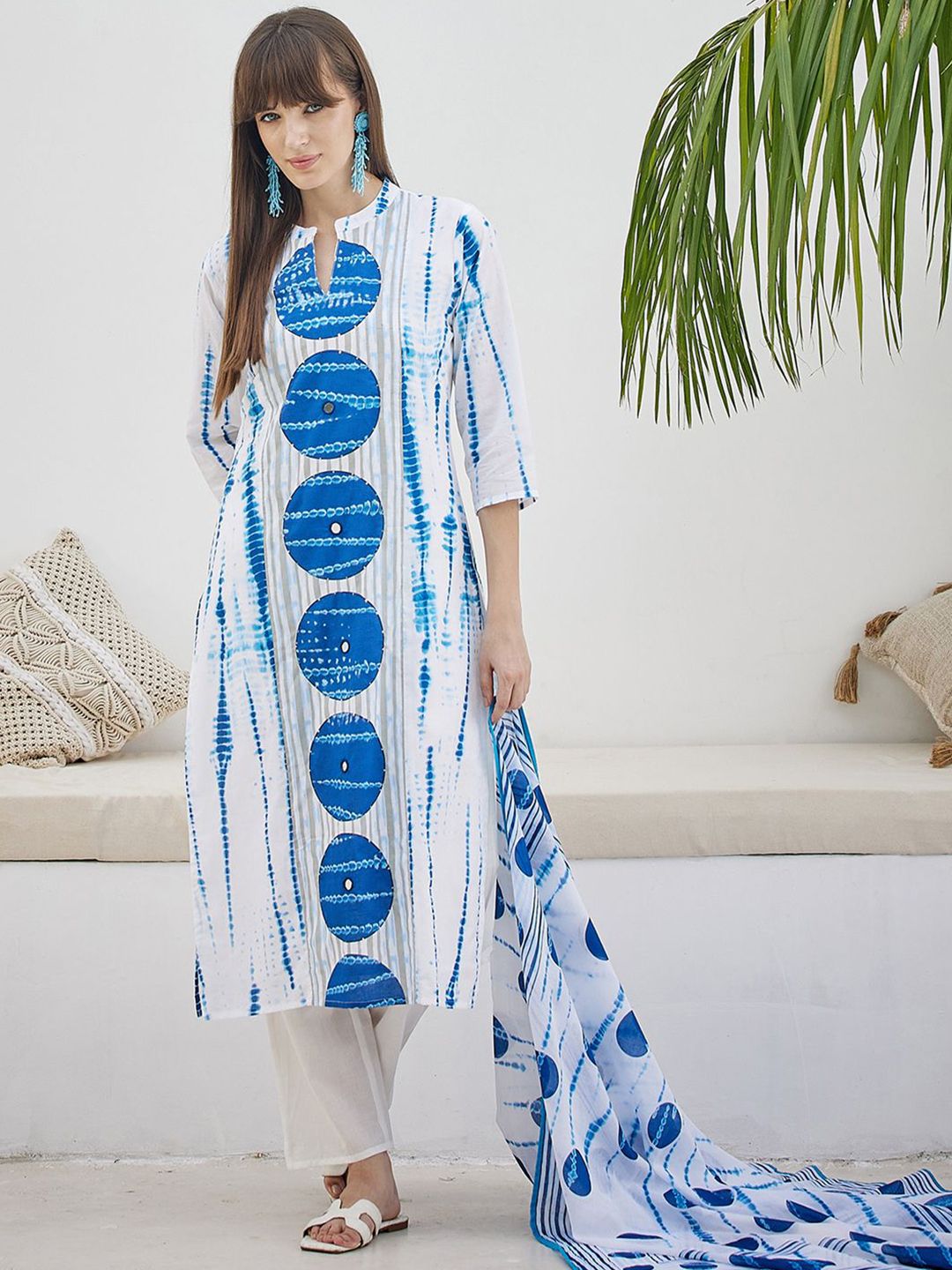 Tie And Dye Screen Technique Pure Cotton Kurta With Trousers & Dupatta