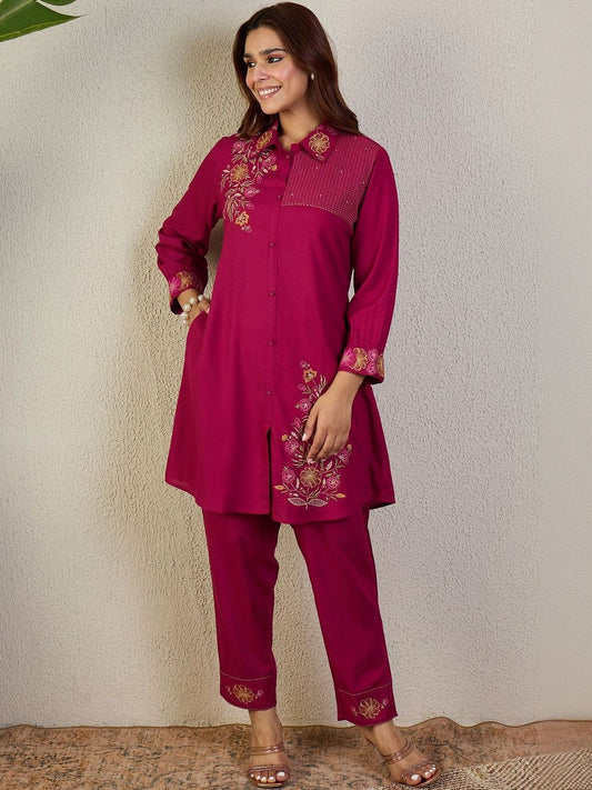 Dhiyona IE Embroidered Pure Cotton Tunic With Trouser Co-Ords