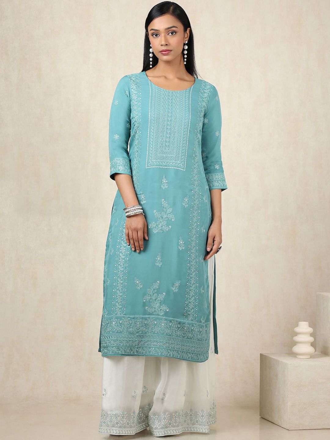 Dhiyona SO Women's Women Printed Regular Sequinned Kurta with Palazzos & With Dupatta