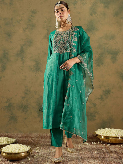 Dhiyona IE Ethnic Motifs Embroidered Kurta With Trousers & Dupatta