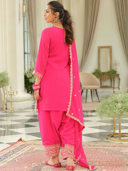 Women Ethnic Motifs Self Design Sequinned Kurta with Patiala & With Dupatta