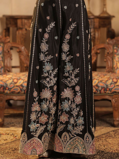 Women Paisley Embroidered Regular Sequinned Straight Kurta with Palazzos &Dupatta