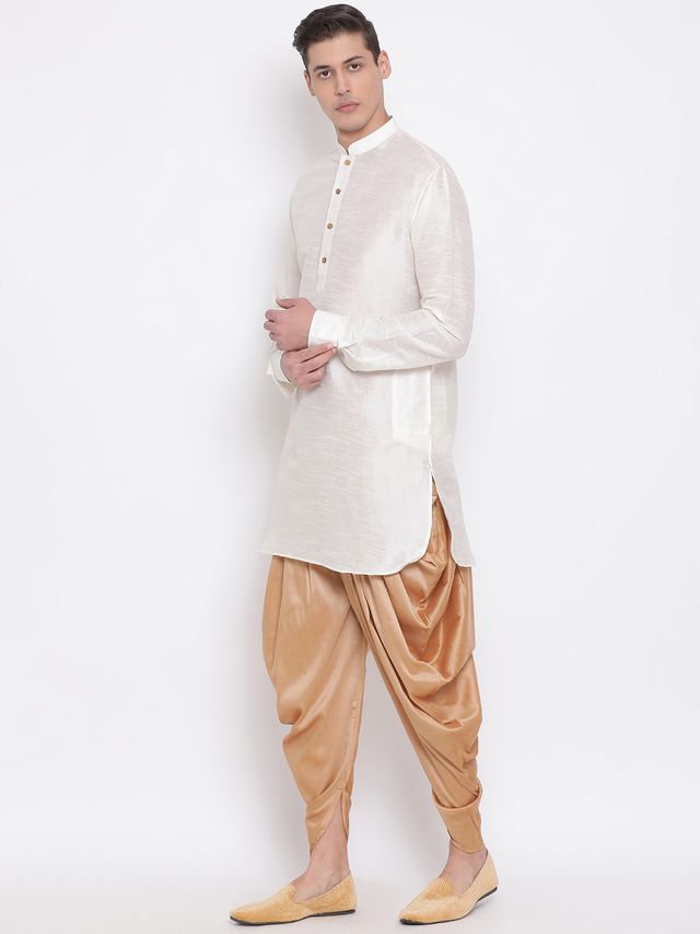 Men's Cream Silk Blend Pathani Kurta and Dhoti Set