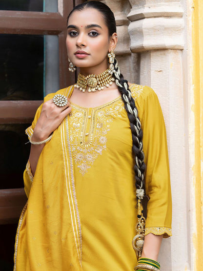 Dhiyona CH Women Ethnic Motifs Embroidered Thread Work Kurta with Trousers & Dupatta