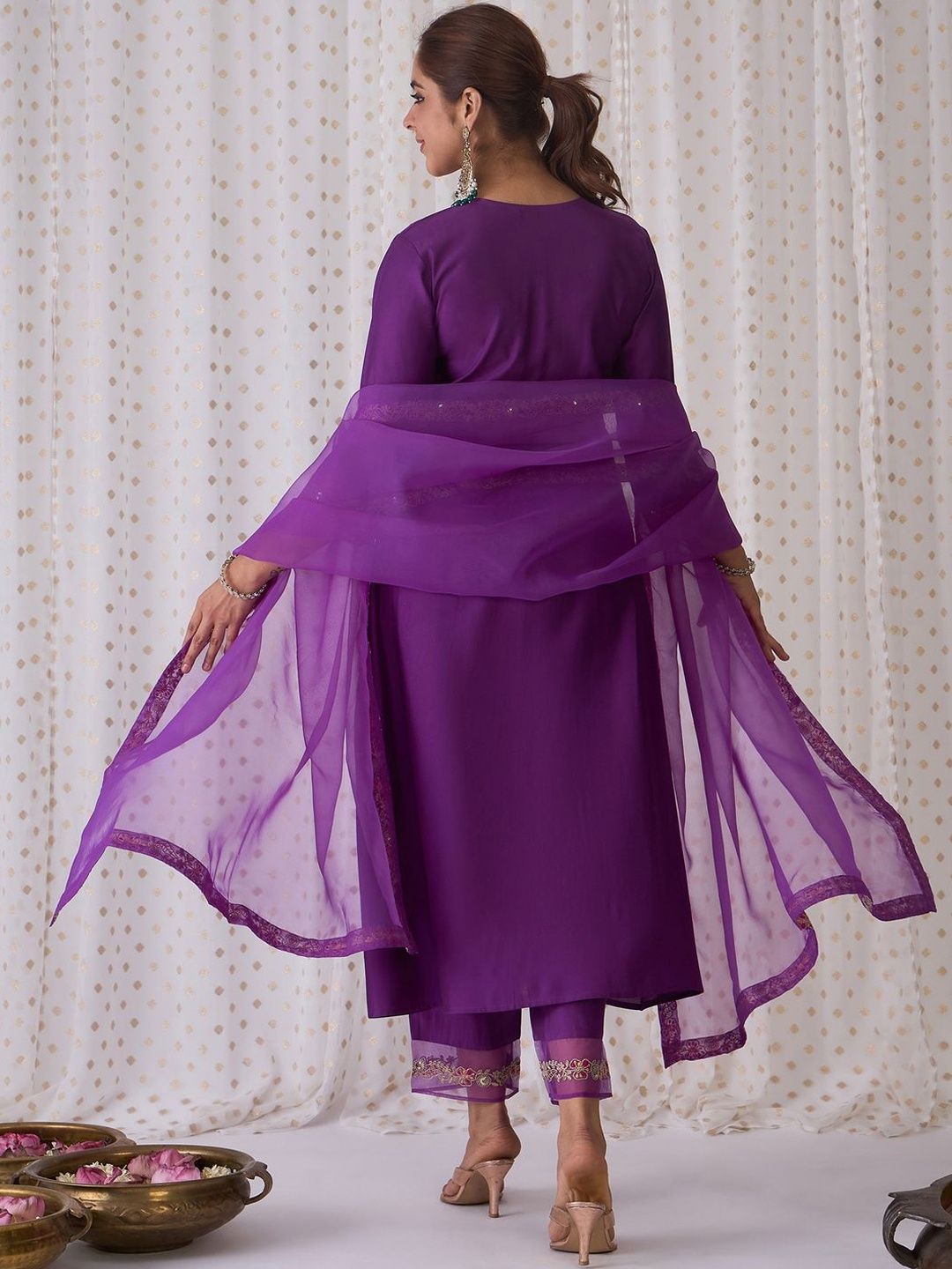 Women Ethnic Motifs Embroidered Anarkali Kurta with Trousers & Dupatta