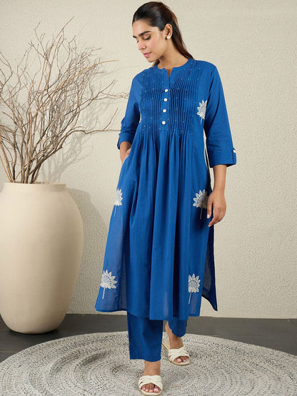 Dhiyona IE Blue Embroidered Top With Trouser Co-Ords