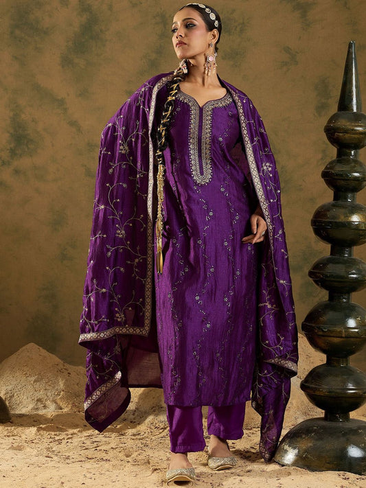 Dhiyona IE Women Floral Embroidered Regular Kurta with Trousers & With Dupatta