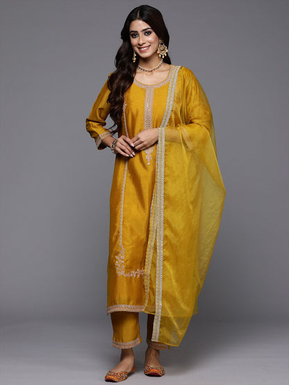 Ethnic Motifs Embroidered Regular Thread Work Kurta With Trouser And Dupatta