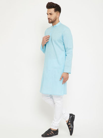 Men's Aqua Cotton Blend Straight Kurta Pyjama Set
