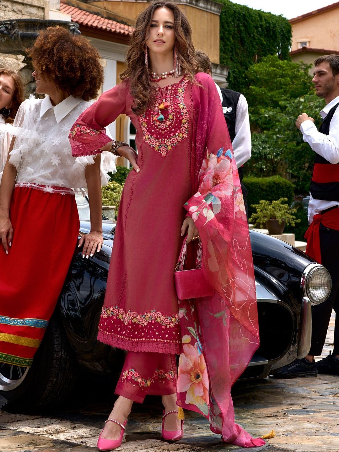 Women Floral Embroidered Kurta with Trousers & Dupatta