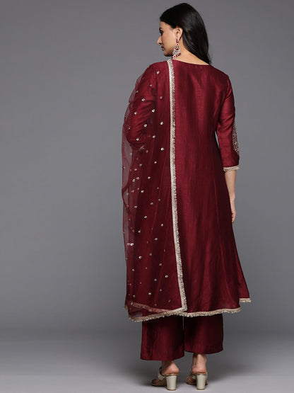 Dhiyona VA Women's Ethnic Motifs Embroidered Anarkali Kurta with Palazzos & With Dupatta