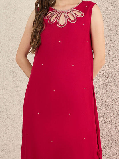 Dhiyona IE Women Solid Embroidered Kurta with Trousers