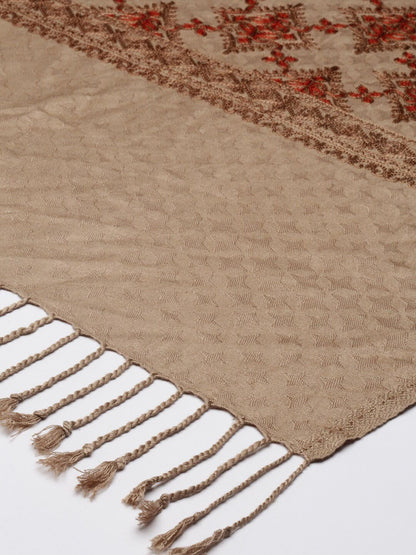 Dhiyona PA Women Beige & Maroon Aari Embroidered Shawl