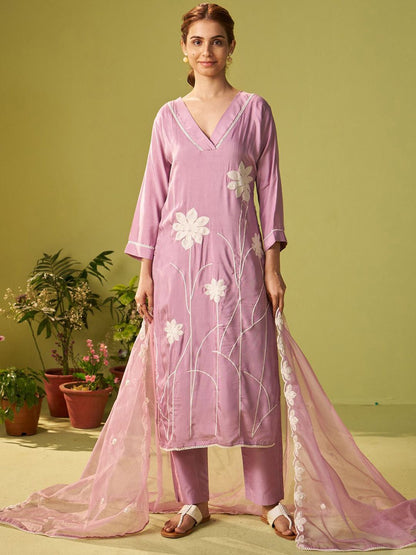 Women Floral Embroidered Kurta with Trousers & Dupatta