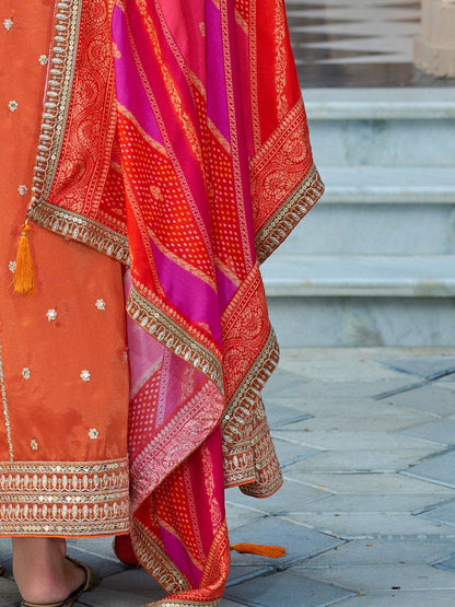 Ethnic Motifs Embroidered Sequinned Anarkali Kurta with Trouser & Dupatta