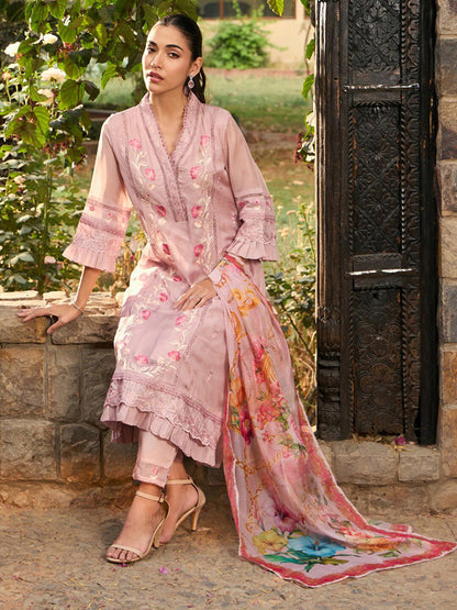 V Neck Floral Embroidered Panelled A Line Kurta with Trouser & Dupatta