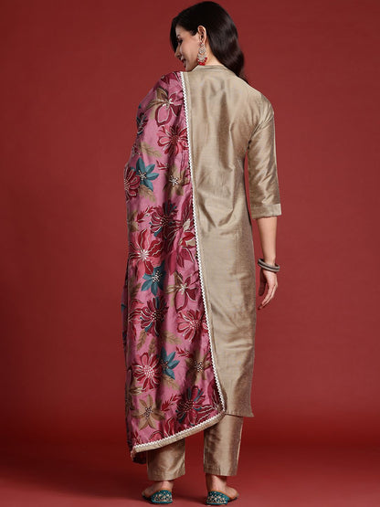 Dhiyona IE Floral Embroidered Thread Work Kurta with Trousers & With Dupatta