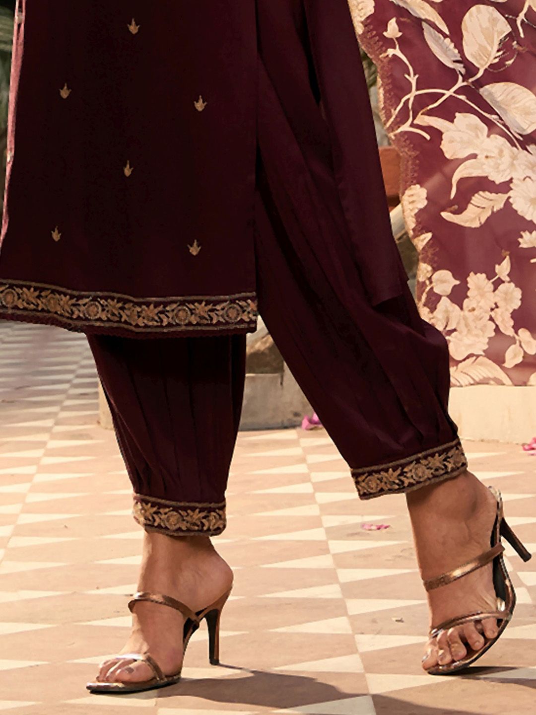 V Neck Ethnic Motifs Embroidered Regular Thread Work Kurta with Salwar & Dupatta