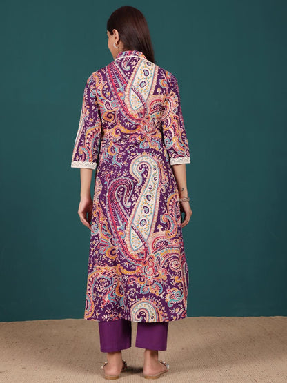 Dhiyona VA Women's Paisley Printed Regular Pure Cotton Kurta with Trousers