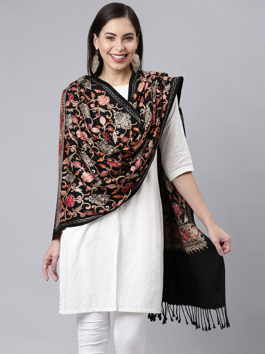 Dhiyona PA Women Black Embroidered Shawl