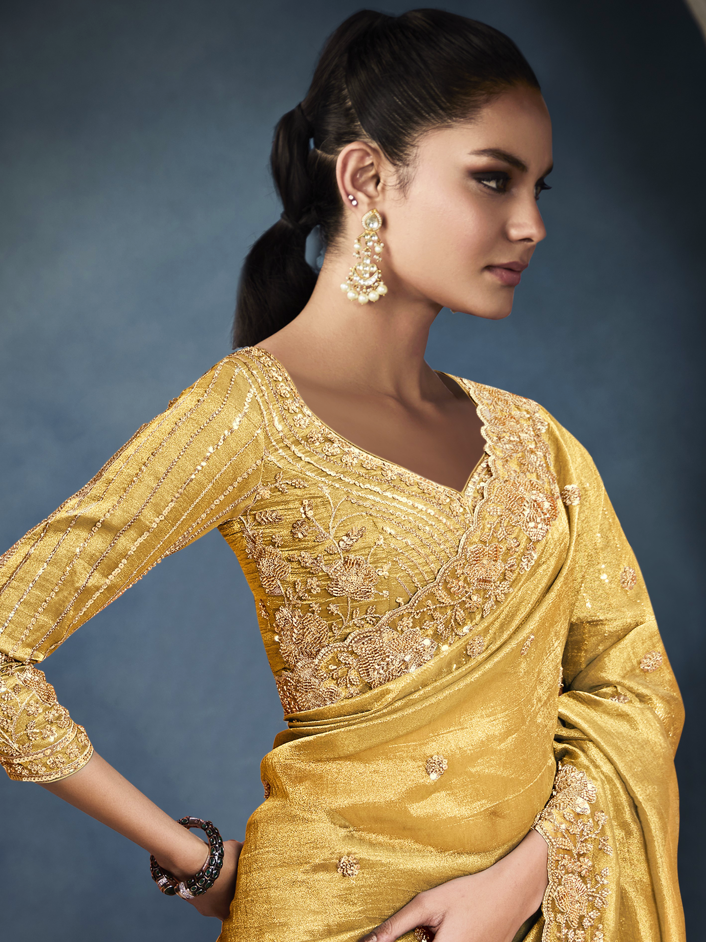 Dhiyona KM Women Tissue Embroidered Fancy Heavy Border Saree