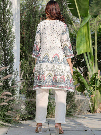 Dhiyona IE Floral Printed Pure Cotton Tunic With Trousers Co-Ords