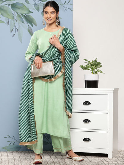 Dhiyona VA Women's Green Kurta with Palazzos & With Dupatta