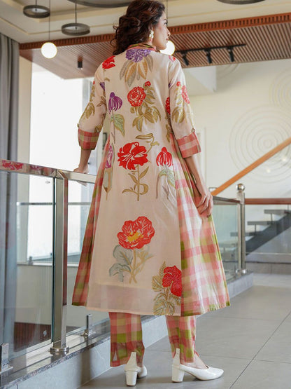 Dhiyona IE Printed Pure Cotton A-Line Tunic & Trousers Co-Ord Set