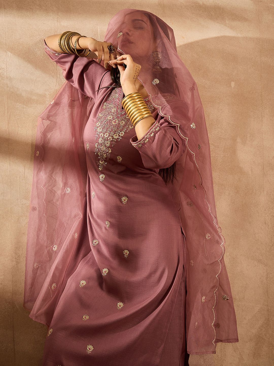 Women Ethnic Motifs Embroidered Regular Sequinned Kurta with Trousers & With Dupatta