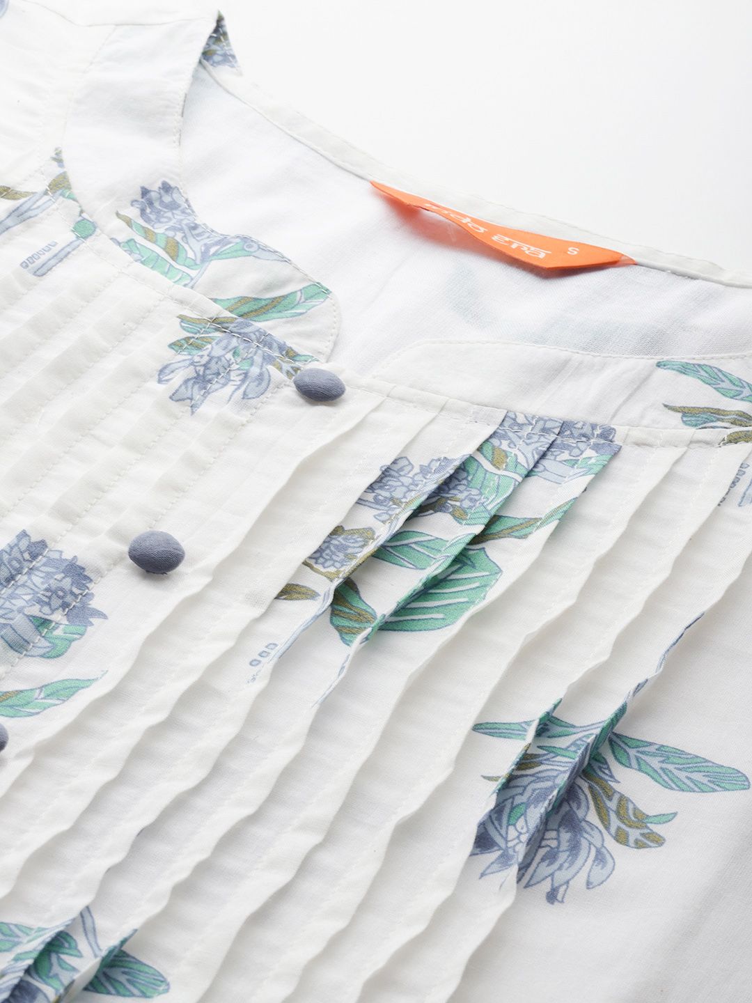 Dhiyona IE Floral Printed Pleated Pure Cotton Kurta with Trousers