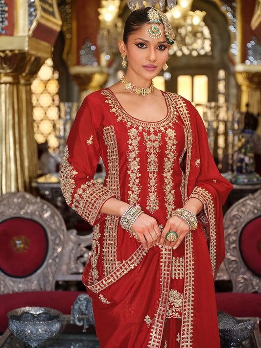 Ethnic Motifs Embroidered Kurta with Palazzos & Dupatta
