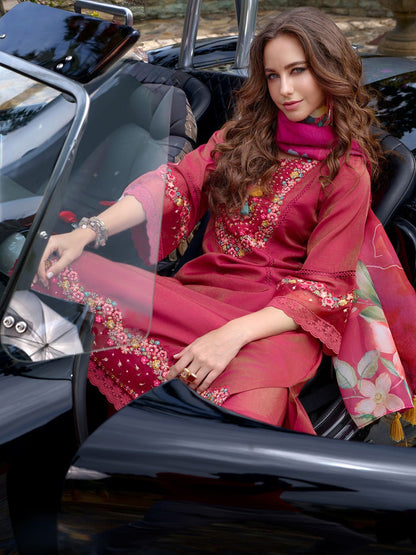 Floral Embroidered Thread Work Kurta with Trousers & Dupatta