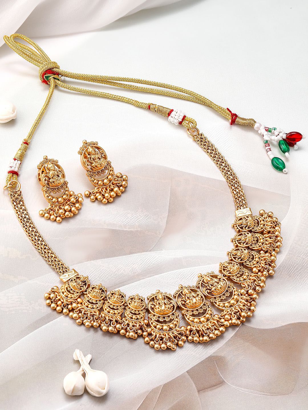 Dhiyona RJ Women's 22K Gold-Plated Divine Lakshmi Motif Temple Jewellery Set with Intricate Detailing
