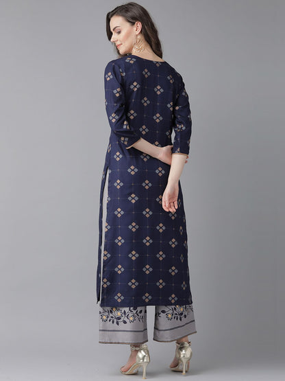 Dhiyona IE Women Navy Blue Geometric Printed Kurta