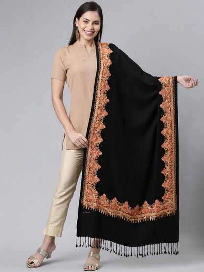 Dhiyona PA Women Black Aari Embroidered Shawl