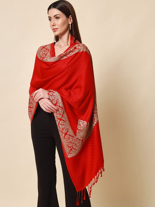 Dhiyona PA Women Red Embroidered Shawl