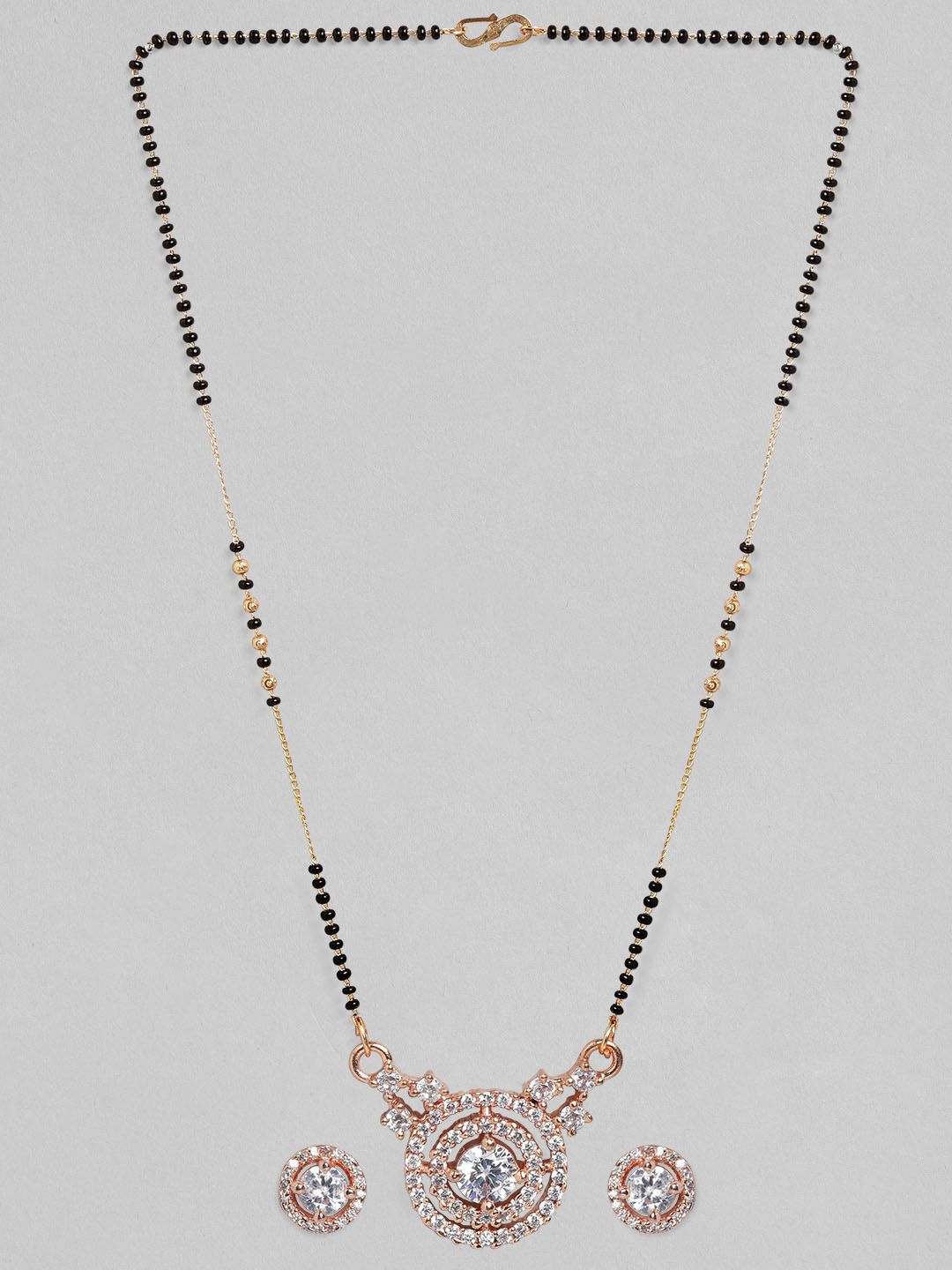 Dhiyona RJ Women's 18K Rose Gold-Plated Cubic Zirconia Studded Mangalsutra Set with Black Beads